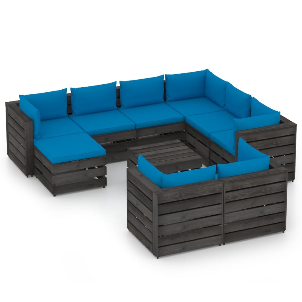 VidaXL 10-delige Loungeset met kussens grijs geïmpregneerd hout