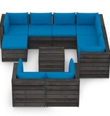 VidaXL 10-delige Loungeset met kussens grijs geïmpregneerd hout