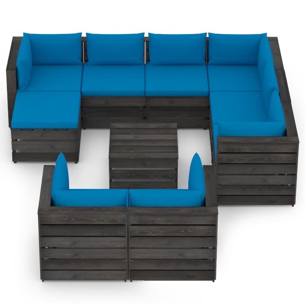 VidaXL 10-delige Loungeset met kussens grijs geïmpregneerd hout