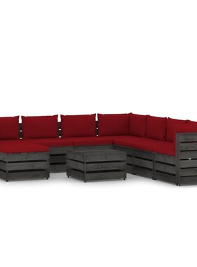 VidaXL 9-delige Loungeset met kussens grijs geïmpregneerd hout