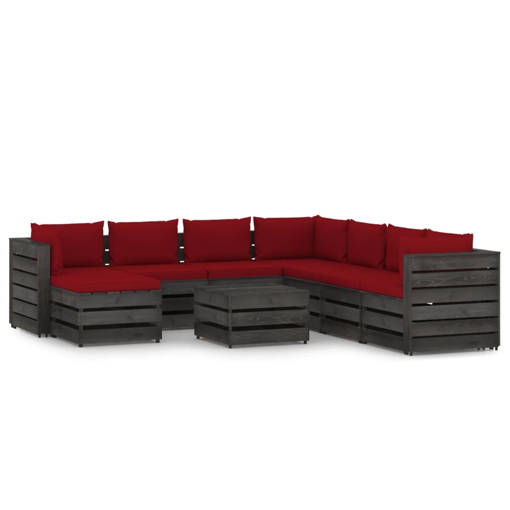 VidaXL 9-delige Loungeset met kussens grijs geïmpregneerd hout