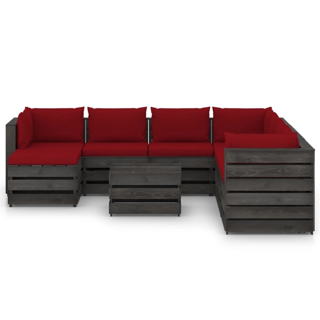 VidaXL 9-delige Loungeset met kussens grijs geïmpregneerd hout