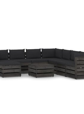 VidaXL 9-delige Loungeset met kussens grijs geïmpregneerd hout