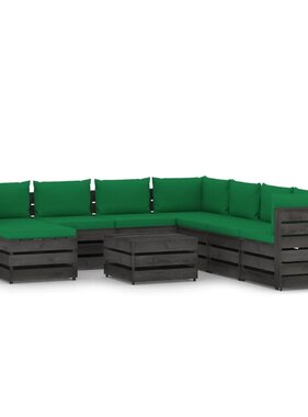VidaXL 9-delige Loungeset met kussens grijs geïmpregneerd hout
