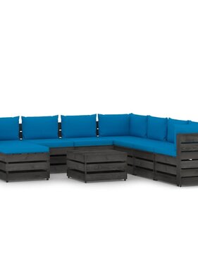 VidaXL 9-delige Loungeset met kussens grijs geïmpregneerd hout