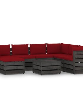 VidaXL 8-delige Loungeset met kussens grijs geïmpregneerd hout