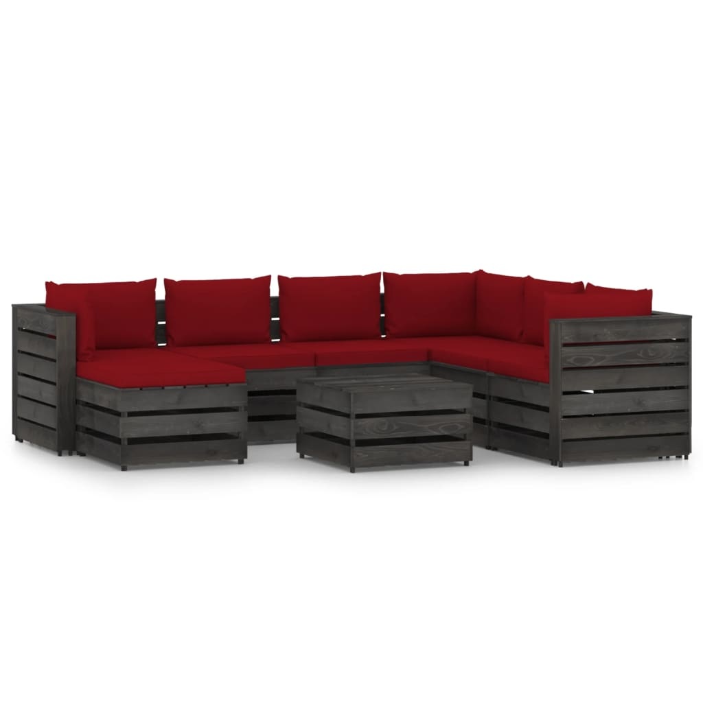 VidaXL 8-delige Loungeset met kussens grijs geïmpregneerd hout