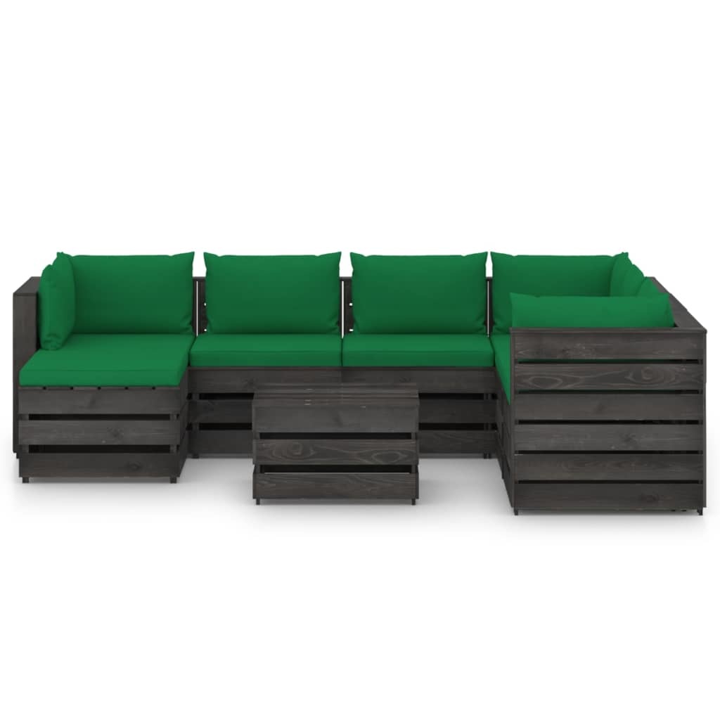 VidaXL 8-delige Loungeset met kussens grijs geïmpregneerd hout