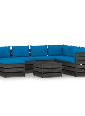 VidaXL 8-delige Loungeset met kussens grijs geïmpregneerd hout