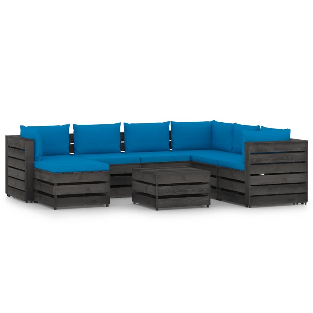 VidaXL 8-delige Loungeset met kussens grijs geïmpregneerd hout