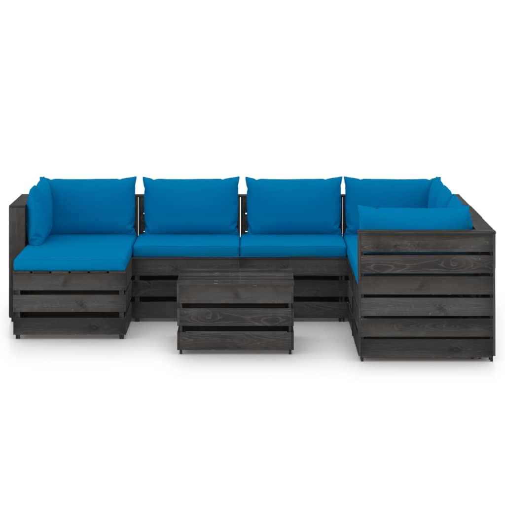 VidaXL 8-delige Loungeset met kussens grijs geïmpregneerd hout
