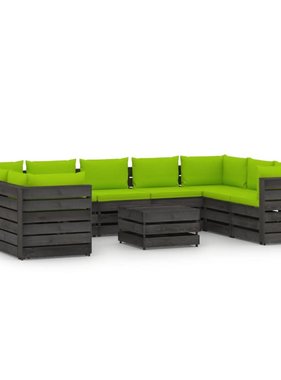 VidaXL 10-delige Loungeset met kussens grijs geïmpregneerd hout