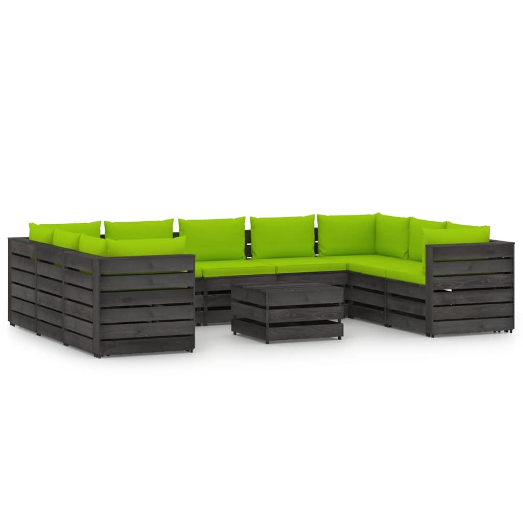 VidaXL 10-delige Loungeset met kussens grijs geïmpregneerd hout