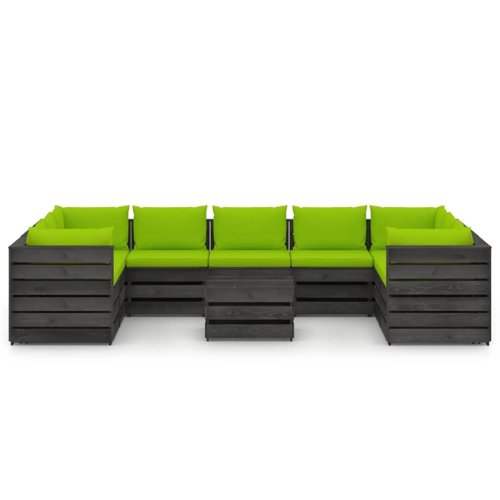 VidaXL 10-delige Loungeset met kussens grijs geïmpregneerd hout