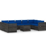 VidaXL 10-delige Loungeset met kussens grijs geïmpregneerd hout