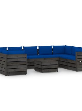 VidaXL 10-delige Loungeset met kussens grijs geïmpregneerd hout