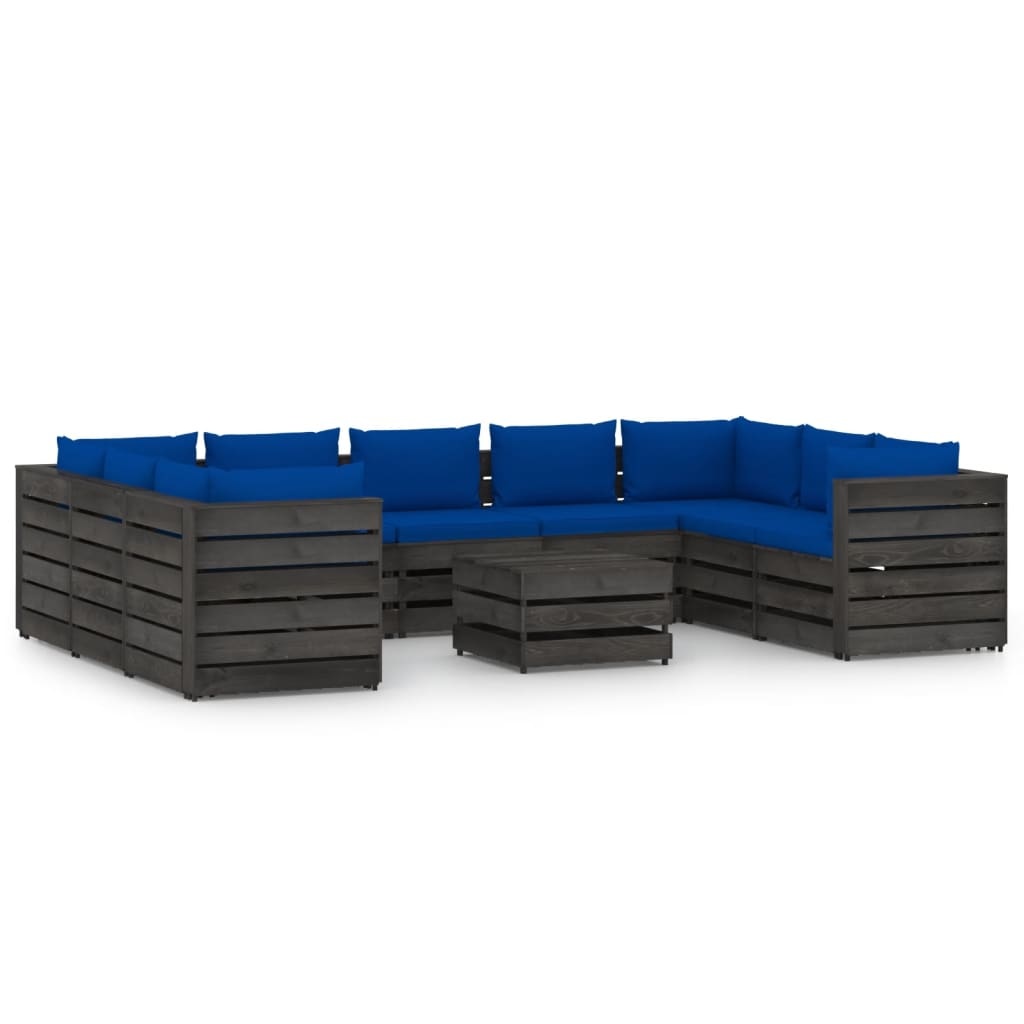 VidaXL 10-delige Loungeset met kussens grijs geïmpregneerd hout
