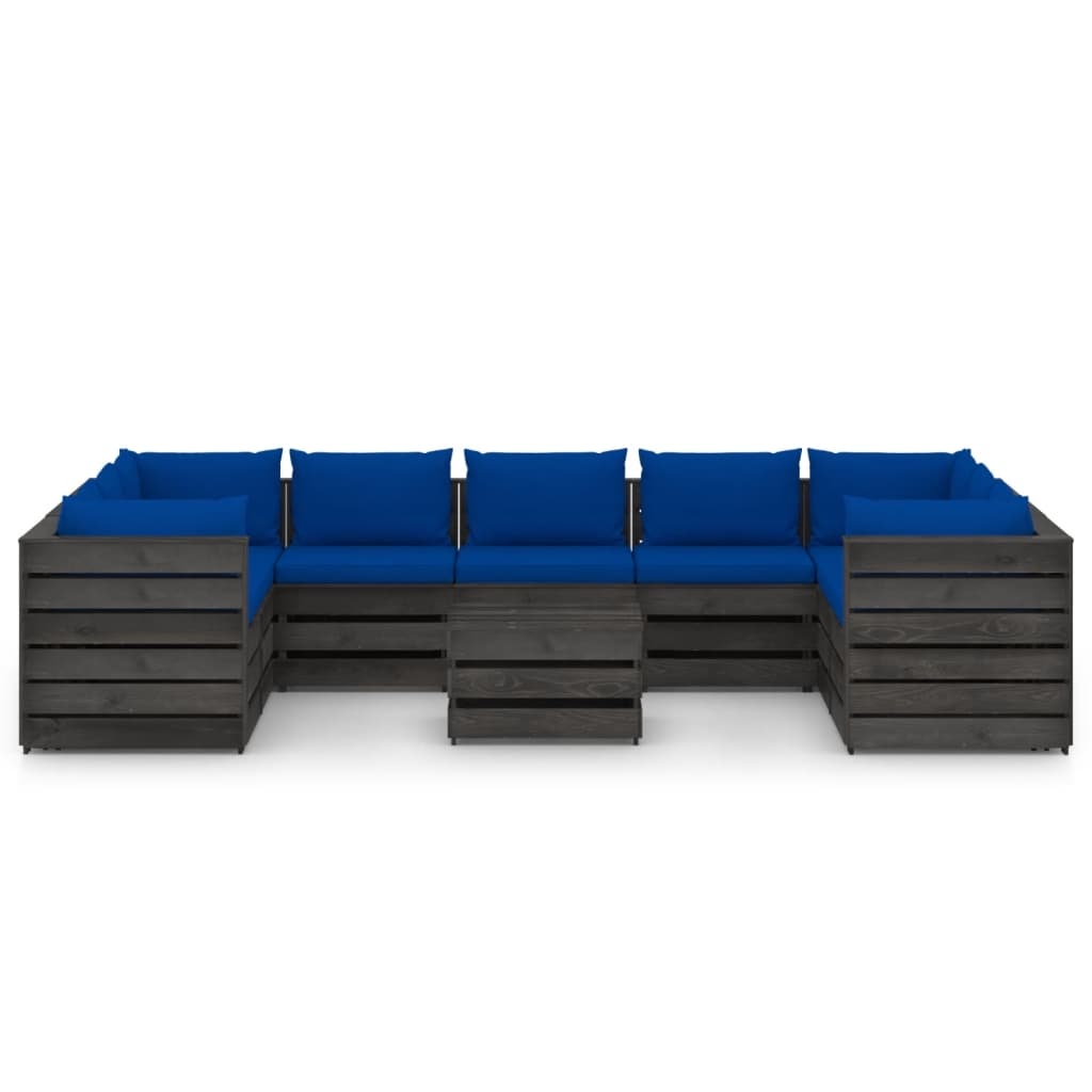 VidaXL 10-delige Loungeset met kussens grijs geïmpregneerd hout