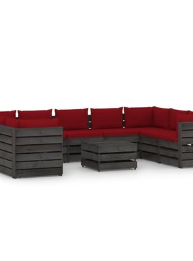 VidaXL 10-delige Loungeset met kussens grijs geïmpregneerd hout