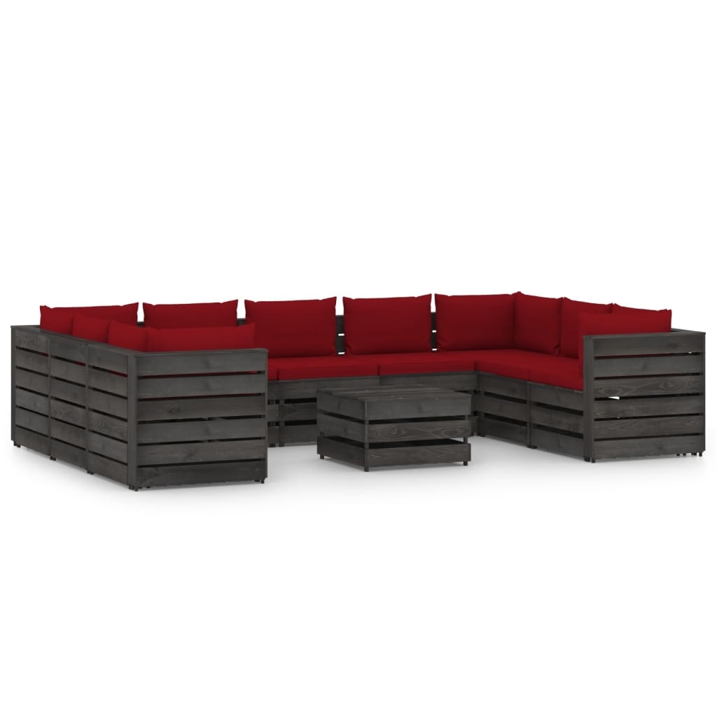VidaXL 10-delige Loungeset met kussens grijs geïmpregneerd hout