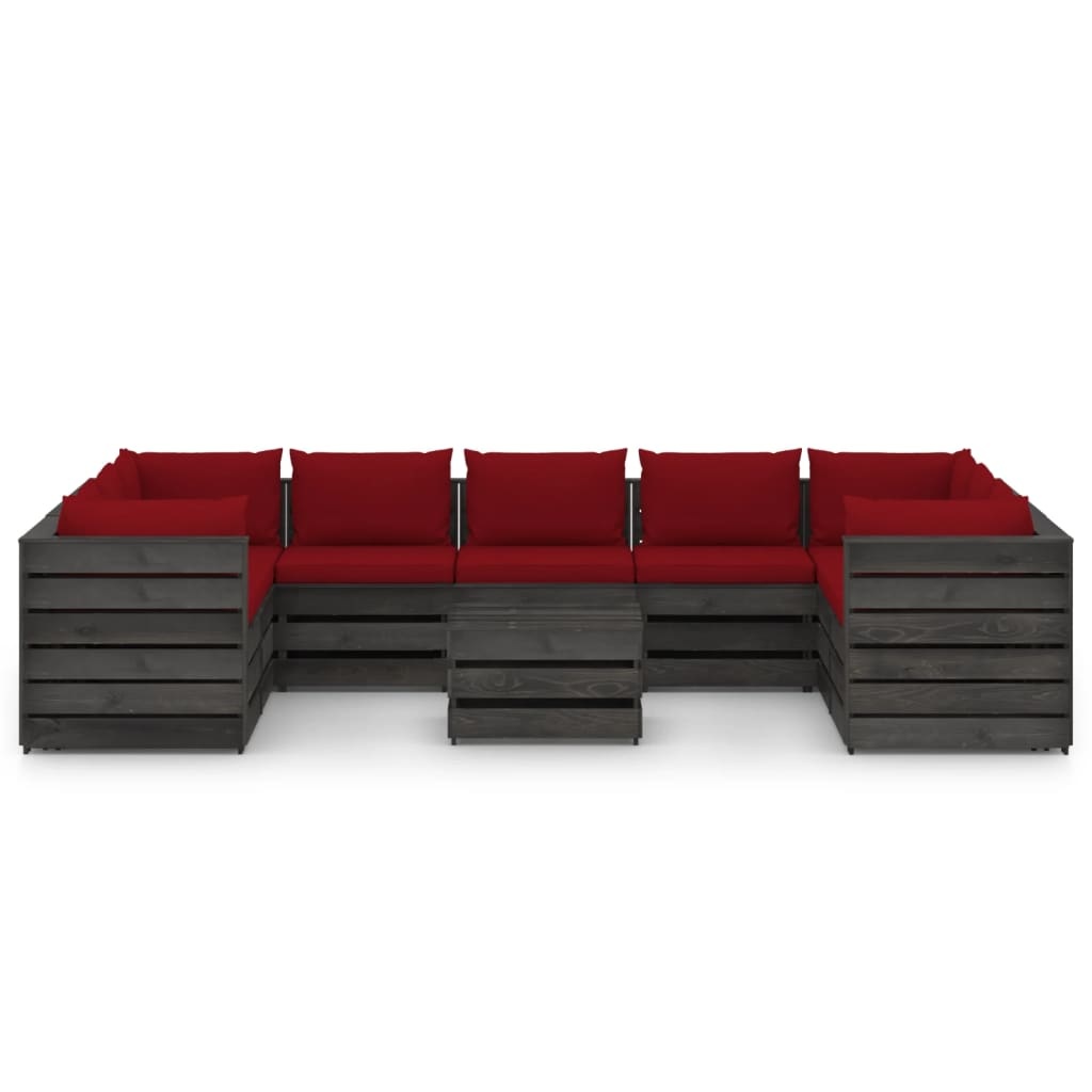 VidaXL 10-delige Loungeset met kussens grijs geïmpregneerd hout