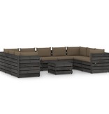 VidaXL 10-delige Loungeset met kussens grijs geïmpregneerd hout
