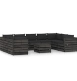 VidaXL 10-delige Loungeset met kussens grijs geïmpregneerd hout