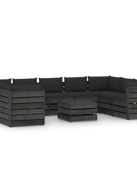 VidaXL 10-delige Loungeset met kussens grijs geïmpregneerd hout