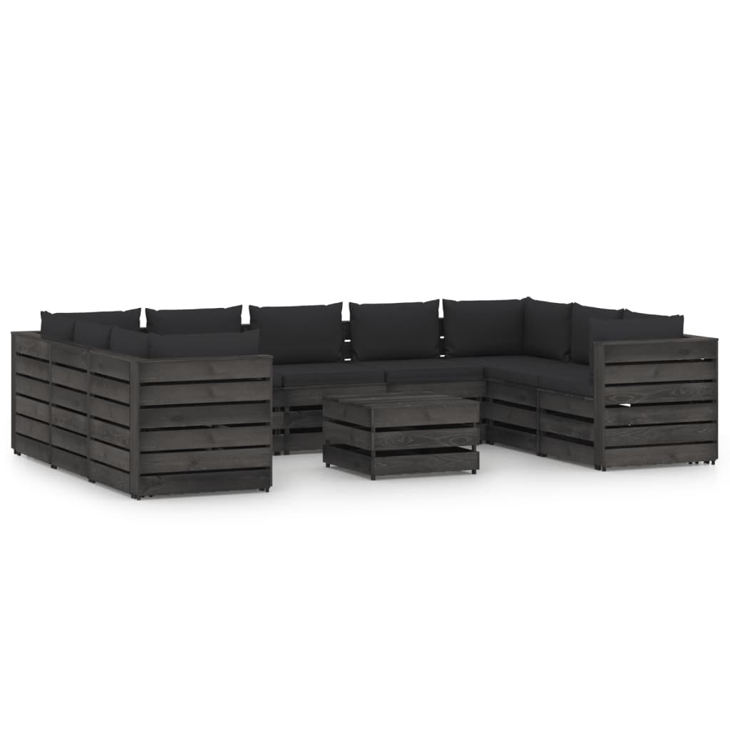VidaXL 10-delige Loungeset met kussens grijs geïmpregneerd hout