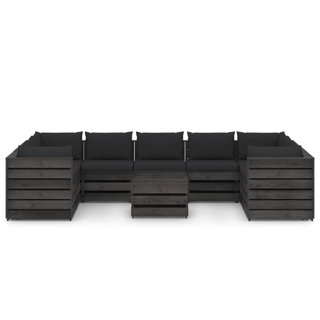 VidaXL 10-delige Loungeset met kussens grijs geïmpregneerd hout