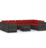 VidaXL 10-delige Loungeset met kussens grijs geïmpregneerd hout