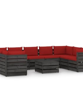 VidaXL 10-delige Loungeset met kussens grijs geïmpregneerd hout