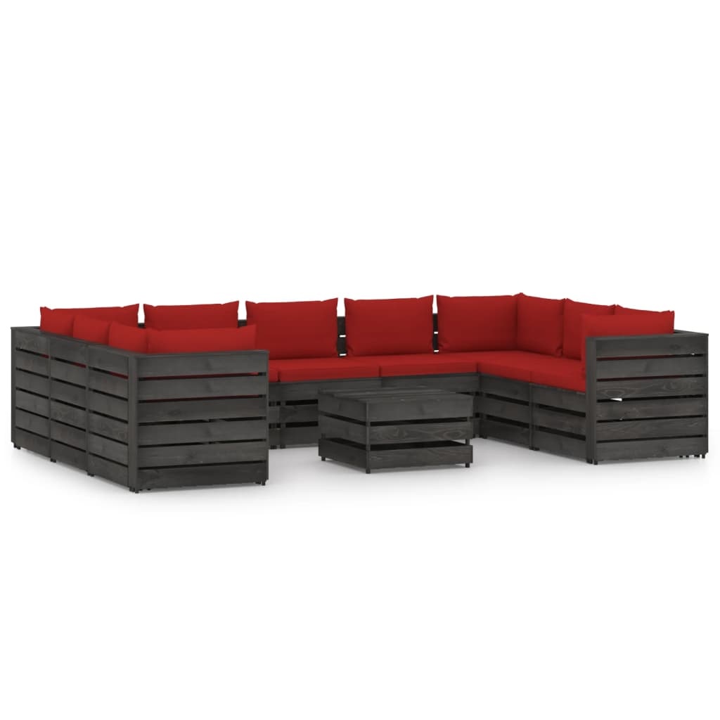 VidaXL 10-delige Loungeset met kussens grijs geïmpregneerd hout