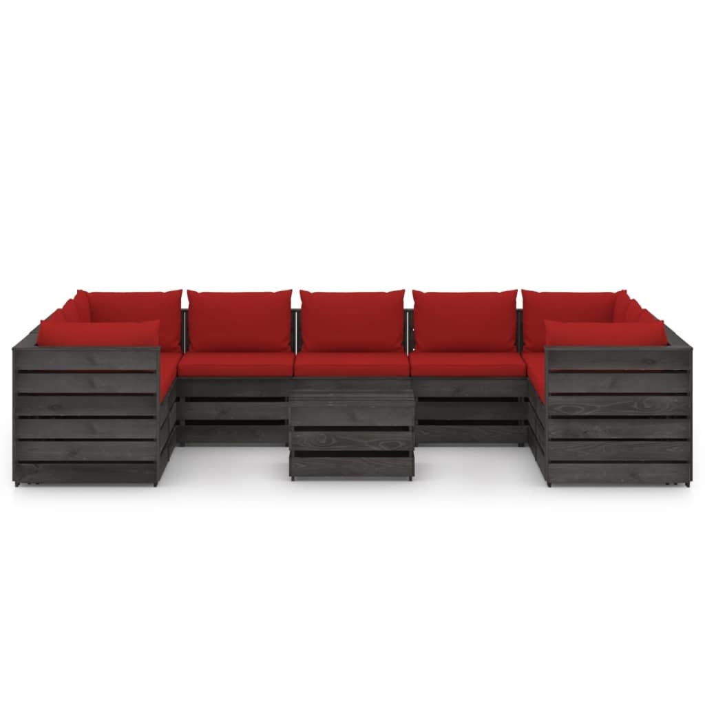 VidaXL 10-delige Loungeset met kussens grijs geïmpregneerd hout