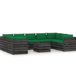 VidaXL 10-delige Loungeset met kussens grijs geïmpregneerd hout