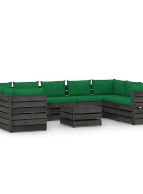 VidaXL 10-delige Loungeset met kussens grijs geïmpregneerd hout