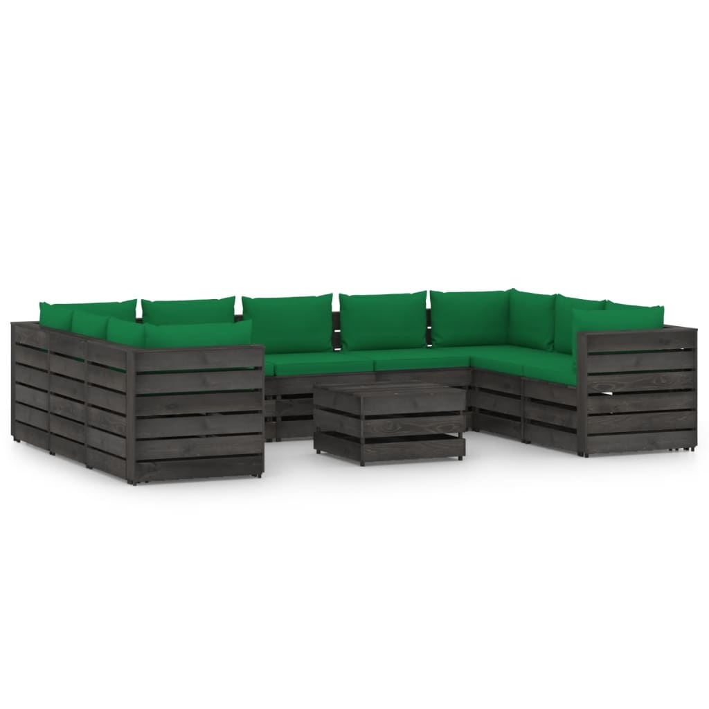 VidaXL 10-delige Loungeset met kussens grijs geïmpregneerd hout