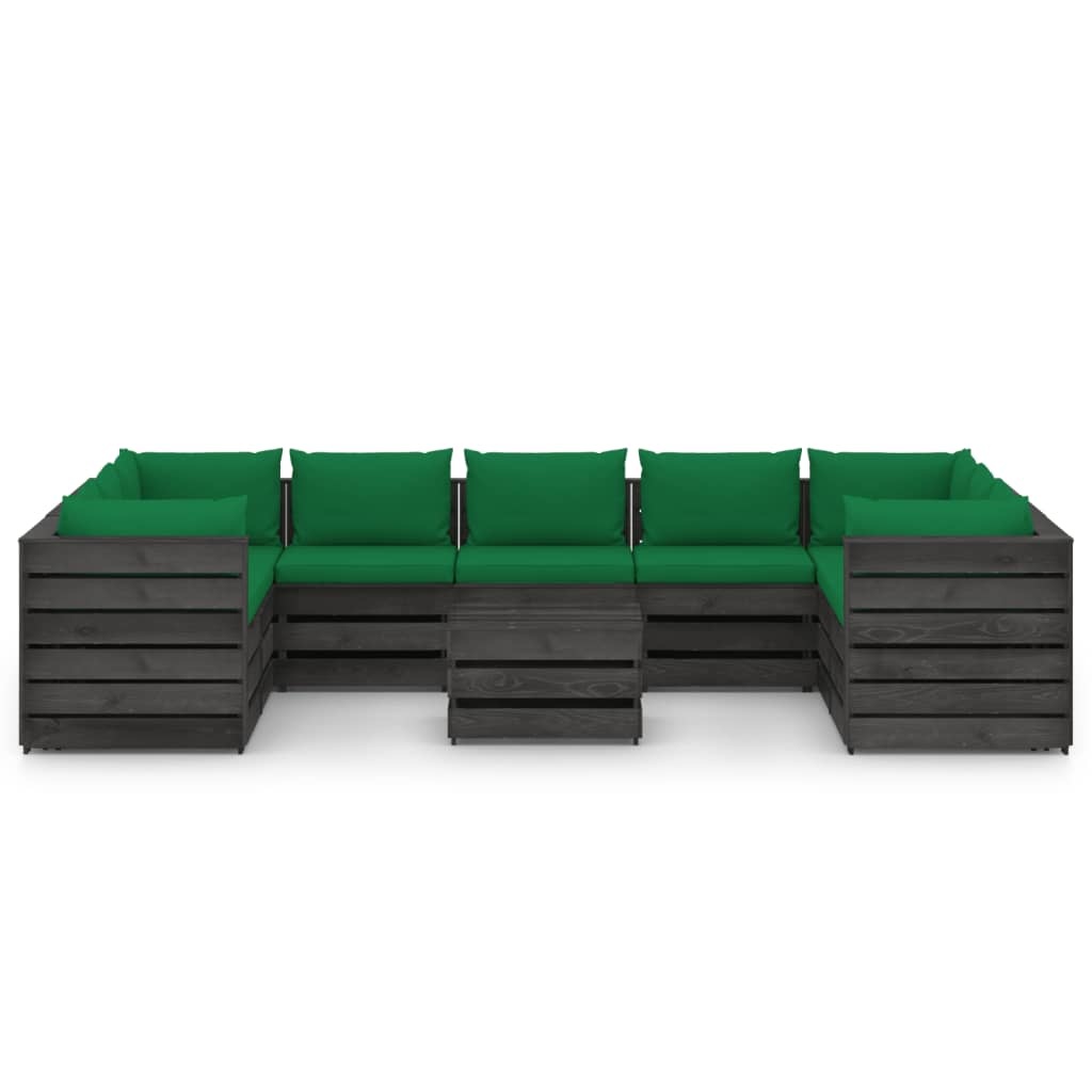 VidaXL 10-delige Loungeset met kussens grijs geïmpregneerd hout
