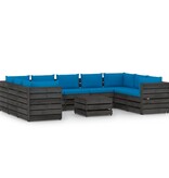 VidaXL 10-delige Loungeset met kussens grijs geïmpregneerd hout