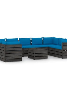 VidaXL 10-delige Loungeset met kussens grijs geïmpregneerd hout