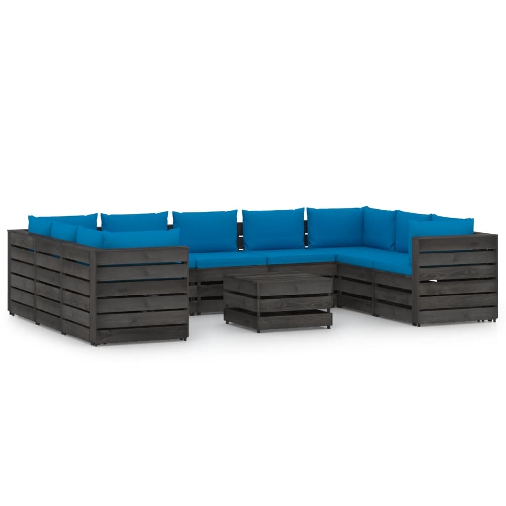 VidaXL 10-delige Loungeset met kussens grijs geïmpregneerd hout