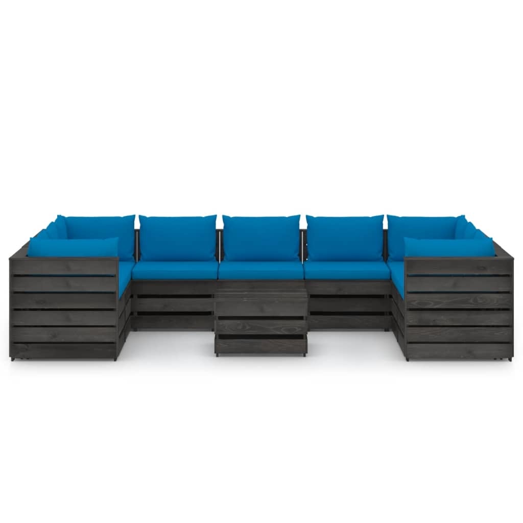 VidaXL 10-delige Loungeset met kussens grijs geïmpregneerd hout