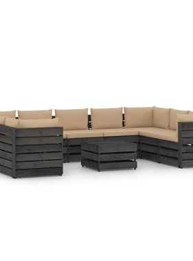 VidaXL 10-delige Loungeset met kussens grijs geïmpregneerd hout