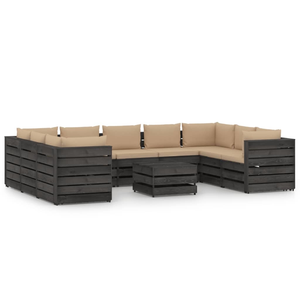 VidaXL 10-delige Loungeset met kussens grijs geïmpregneerd hout