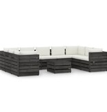 VidaXL 10-delige Loungeset met kussens grijs geïmpregneerd hout