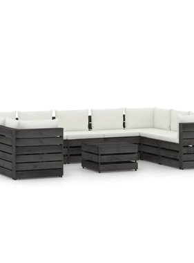 VidaXL 10-delige Loungeset met kussens grijs geïmpregneerd hout