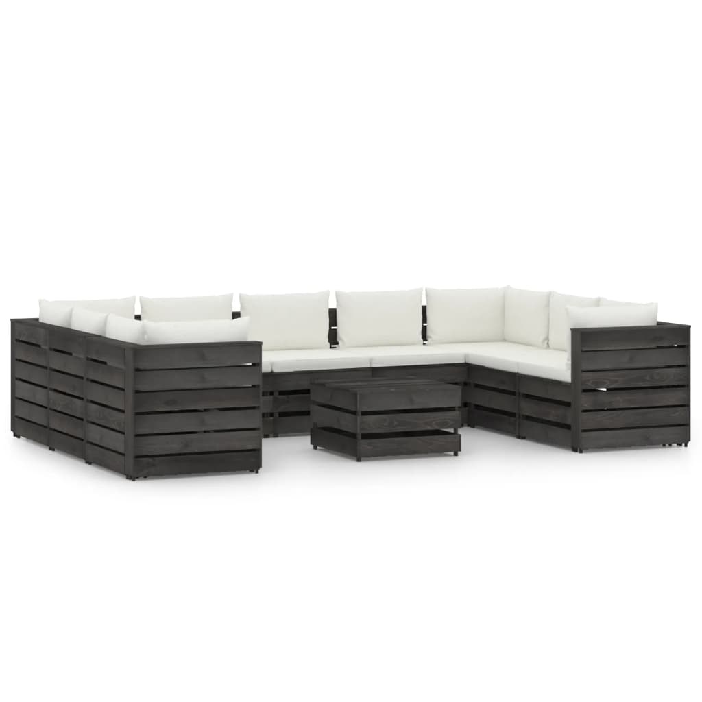 VidaXL 10-delige Loungeset met kussens grijs geïmpregneerd hout