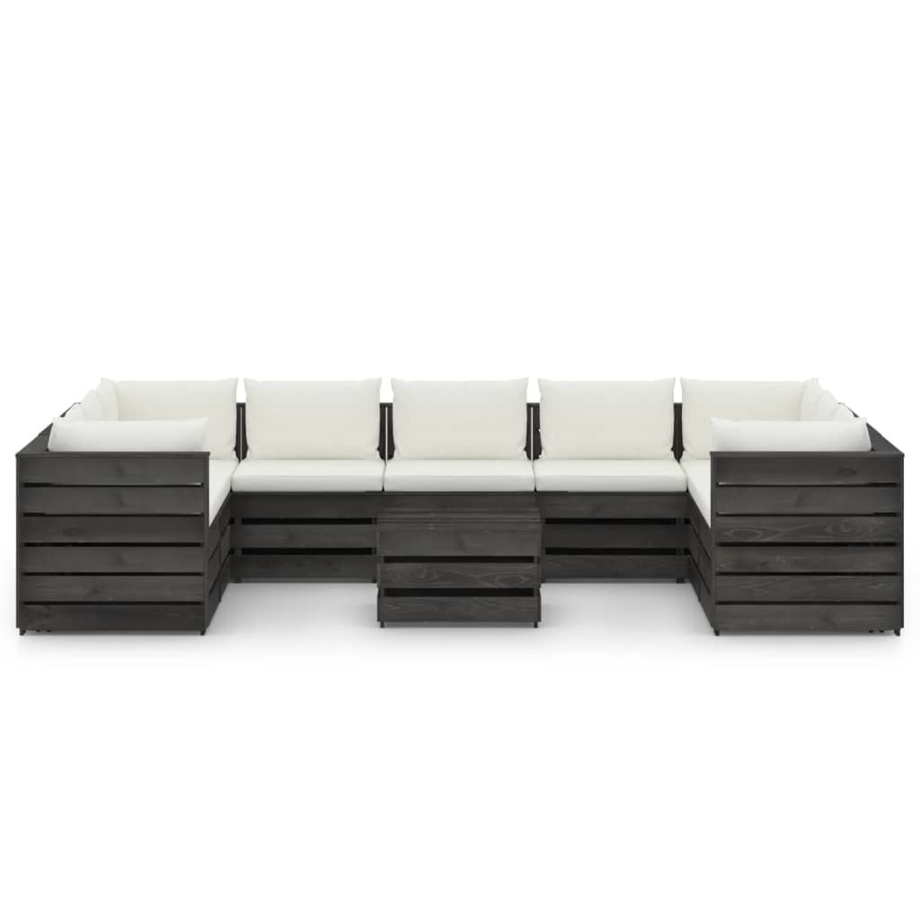 VidaXL 10-delige Loungeset met kussens grijs geïmpregneerd hout