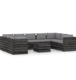 VidaXL 10-delige Loungeset met kussens grijs geïmpregneerd hout