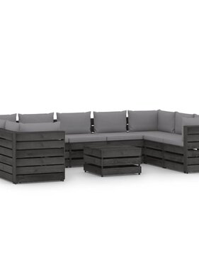 VidaXL 10-delige Loungeset met kussens grijs geïmpregneerd hout